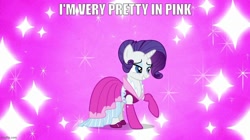 Size: 888x499 | Tagged: safe, edit, edited screencap, screencap, rarity, g4, too many pinkie pies, caption, clothes, dress, image macro, imgflip, impact font, solo, text