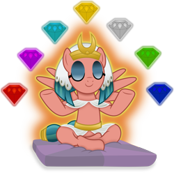 Size: 5755x5716 | Tagged: safe, artist:anime-equestria, somnambula, pegasus, pony, g4, absurd resolution, chaos emerald, egypt, egyptian, egyptian headdress, egyptian pony, eyes closed, eyeshadow, female, makeup, mare, meditating, meditation, pillow, simple background, sitting, smiling, solo, sonic the hedgehog (series), telekinesis, transparent background, vector, wings