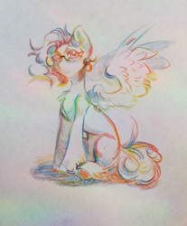 Size: 1632x1970 | Tagged: safe, artist:charlot, oc, oc only, pegasus, pony, curly hair, curly mane, glasses, pegasus oc, ponysona, sketch, solo, traditional art, wings