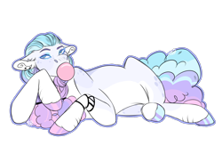 Size: 2200x1600 | Tagged: safe, artist:kitschykricket, oc, oc only, earth pony, pony, bubblegum, female, food, gum, lying down, mare, prone, simple background, solo, transparent background