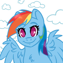 Size: 1024x1024 | Tagged: safe, artist:ritork, rainbow dash, pegasus, pony, g4, cloud, cute, dashabetes, female, mare, sky background, smiling, solo