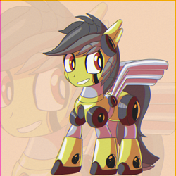 Size: 1440x1440 | Tagged: safe, artist:trackheadtherobopony, oc, oc:thunder (gp.r 64000 robot pony), pony, robot, robot pony, not daring do, roboticization, solo, zoom layer