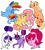 Size: 1280x1437 | Tagged: safe, artist:goatpaste, applejack, fluttershy, pinkie pie, rainbow dash, rarity, twilight sparkle, earth pony, pegasus, pony, unicorn, g4, eyebrows, eyebrows visible through hair, group, mane six, sextet, simple background, unicorn twilight, white background