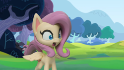 Size: 1920x1080 | Tagged: safe, screencap, fluttershy, pegasus, pony, g4, g4.5, my little pony: stop motion short, rainy day puddle play, cute, shocked, solo