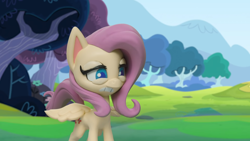 Size: 1920x1080 | Tagged: safe, screencap, fluttershy, pegasus, pony, g4, g4.5, my little pony: stop motion short, rainy day puddle play, cringing, cute, solo