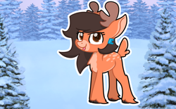 Size: 2176x1351 | Tagged: safe, artist:funnyk16, oc, oc only, oc:robertapuddin, deer, cute, deerberta, deerified, fluffy, forest, nature, snow, species swap, tree