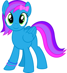Size: 4000x4364 | Tagged: safe, artist:parclytaxel, oc, oc only, oc:azure acrylic, pegasus, pony, 2024 community collab, derpibooru community collaboration, g4, .svg available, absurd resolution, bow, bracelet, female, hair bow, jewelry, looking at you, mare, simple background, smiling, smiling at you, solo, transparent background, vector, wings