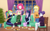 Size: 1000x625 | Tagged: safe, artist:riouku, applejack, fluttershy, pinkie pie, rainbow dash, rarity, sci-twi, twilight sparkle, human, equestria girls, g4, alternate hairstyle, applejack's hat, belt, blushing, chair, christmas, christmas sweater, christmas tree, clothes, commission, cookie, couch, cowboy hat, denim, eyes closed, female, food, glasses, grin, hat, holiday, holly, holly mistaken for mistletoe, imminent kissing, implied lesbian, implied rarijack, implied shipping, jeans, lesbian, mane six, mug, necktie, night, open mouth, pants, plate, seat, ship:flutterdash, shipper on deck, shipping, shirt, skirt, smiling, snow, snowfall, sweater, sweatershy, table, tree, vest, wall of tags, window