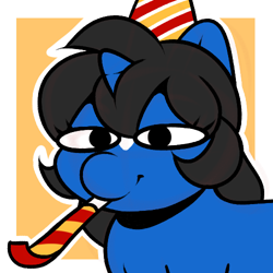 Size: 500x500 | Tagged: safe, artist:kloudmutt, oc, oc only, oc:klodette, pony, unicorn, bedroom eyes, digital art, female, hat, horn, party hat, party horn, solo, unicorn oc