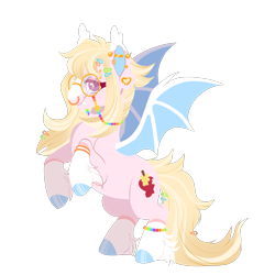 Size: 2000x2000 | Tagged: safe, artist:toshitoki, oc, oc only, oc:applebites, bat pony, anklet, barette, bat pony oc, bracelet, colored hooves, ear piercing, eyebrow piercing, fangs, female, freckles, glasses, high res, jewelry, looking at you, mare, nose piercing, piercing, rearing, septum piercing, simple background, slit pupils, smiling, solo, spread wings, tail, transparent background, wings