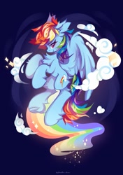 Size: 1521x2160 | Tagged: safe, artist:vanilla-chan, rainbow dash, pegasus, pony, g4, chest fluff, cloud, cute, dashabetes, ear fluff, female, fluffy, flying, leg fluff, looking at you, mare, profile, rainbow trail, smiling, smiling at you, solo, spread wings, underhoof, wings