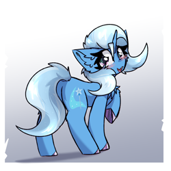 Size: 2000x2000 | Tagged: safe, artist:jubyskylines, trixie, pony, unicorn, g4, chest fluff, cute, diatrixes, ear fluff, female, gradient background, high res, horn, looking at you, mare, open mouth, open smile, raised hoof, smiling, smiling at you, solo