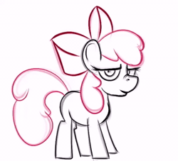 Size: 528x480 | Tagged: safe, artist:cutiecarbon, apple bloom, earth pony, g4, animated, female, filly, foal, looking at you, no sound, simple background, sketch, solo, test, webm, white background, wip