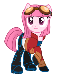 Size: 1010x1136 | Tagged: safe, artist:katnekobase, artist:muhammad yunus, oc, oc only, oc:annisa trihapsari, earth pony, pony, g4, base used, clothes, cosplay, costume, crossover, earth pony oc, female, generator rex, gloves, goggles, goggles on head, jacket, mare, pants, rex salazar, shirt, shoes, simple background, solo, transparent background