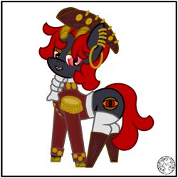 Size: 2000x2000 | Tagged: safe, artist:dice-warwick, bicorn, pony, boots, button, clothes, cloven hooves, ear piercing, fangs, gold, golden ring, hat, high res, horn, horns, jacket, multiple horns, piercing, pirate, pirate hat, shoes, simple background, socks, solo, thigh highs, transparent background