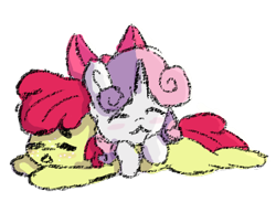 Size: 477x350 | Tagged: safe, artist:thatonefluffs, apple bloom, sweetie belle, g4, female, lesbian, ship:sweetiebloom, shipping, simple background, transparent background
