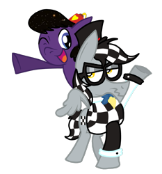 Size: 1187x1273 | Tagged: safe, artist:checker"doodle"board, oc, oc only, oc:checkerboard, oc:nightsky, pegasus, pony, 2024 community collab, derpibooru community collaboration, digital art, duo, duo male, male, simple background, stallion, transparent background, wings