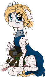 Size: 2103x3567 | Tagged: safe, artist:sluttershy, oc, oc only, oc:noelle nights, oc:ponyhidden, earth pony, pony, 2024 community collab, banned from equestria daily, derpibooru community collaboration, appaloosa, clothes, coat markings, dress, earth pony oc, female, freckles, heart, heart eyes, high res, mare, natural coat color, plushie, simple background, solo, transparent background, wingding eyes, wristband