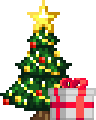 Size: 96x120 | Tagged: safe, artist:dialliyon, oc, oc only, oc:diamond horseshoe, unicorn, animated, christmas, christmas lights, christmas tree, commission, gif, holiday, horn, loop, perfect loop, pixel art, present, simple background, solo, transparent background, tree, unicorn oc, ych animation, ych result