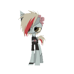Size: 2048x2048 | Tagged: safe, artist:burnedmuffinz, oc, oc only, oc:burned muffin, pegasus, pony, undead, zombie, zombie pony, animated, blinking, bracelet, brain, clothes, ear piercing, emo, eye scar, facial scar, floppy ears, gif, high res, jewelry, lip piercing, looking at you, organs, pegasus oc, piercing, scar, shirt, simple background, smiling, snake bites, stitches, torn clothes, transparent background