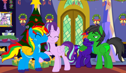 Size: 1508x881 | Tagged: safe, artist:star-armour95, starlight glimmer, oc, oc:shield wing, oc:star armour, oc:starflower, alicorn, pegasus, pony, g4, alicorn oc, alicornified, christmas, female, hearth's warming, holiday, horn, male, mare, pegasus oc, race swap, stallion, starlicorn, twilight's castle, wings, xk-class end-of-the-world scenario