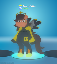 Size: 1899x2128 | Tagged: safe, alternate version, artist:epsipeppower, oc, oc only, oc:robertapuddin, pony, bipedal, fortnite, lobby, solo