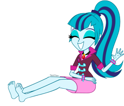 Size: 2153x1849 | Tagged: safe, artist:givralix, artist:paco777yuyu, edit, sonata dusk, human, equestria girls, g4, my little pony equestria girls: rainbow rocks, barefoot, eyes closed, feet, female, simple background, smiling, soles, solo, transparent background