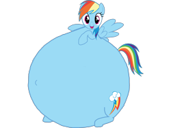 Size: 3264x2448 | Tagged: safe, artist:simonstudio587, rainbow dash, pegasus, pony, g4, female, high res, inflation, looking at you, open mouth, open smile, simple background, smiling, smiling at you, solo, spherical inflation, spread wings, transparent background, wings