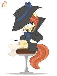 Size: 3000x4000 | Tagged: safe, artist:r4hucksake, oc, oc only, oc:frazzle, earth pony, pony, barstool, cigarette, cigarette holder, cigarette smoke, clothes, coat, eyeshadow, fedora, female, hat, makeup, mare, simple background, sitting, solo, story included, transparent background, trenchcoat