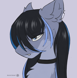 Size: 1968x2000 | Tagged: safe, artist:snowstormbat, oc, oc:midnight snowstorm, bat pony, pony, bust, choker, ear piercing, earring, emo, fluffy, jewelry, male, piercing, portrait, simple background, solo, stallion