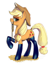 Size: 1360x1704 | Tagged: safe, artist:smeevel27, applejack, earth pony, pony, g4, boots, clothes, female, fireproof boots, horny, latex, latex socks, mare, mouth hold, raised hoof, rope, shoes, simple background, socks, solo, transparent background