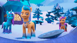 Size: 1920x1080 | Tagged: safe, screencap, comet (g5), hitch trailblazer, misty brightdawn, sunny starscout, violet frost, auroricorn, earth pony, pony, unicorn, g5, my little pony: make your mark, my little pony: make your mark chapter 6, secrets of starlight, spoiler:g5, spoiler:my little pony: make your mark, spoiler:my little pony: make your mark chapter 6, spoiler:mymc06e04, animated, butt, crystal horn, dish, eyeshadow, female, glitter, heart, hoof polish, horn, jewelry, laughing, locket, makeup, male, mane stripe sunny, mare, necklace, plot, rebirth misty, ruby, screaming, slide, sliding, sound, sparkles, sparkly mane, sparkly tail, stallion, tail, webm