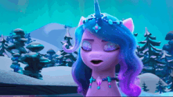 Size: 1920x1080 | Tagged: safe, screencap, izzy moonbow, pipp petals, pegasus, pony, unicorn, g5, my little pony: make your mark, my little pony: make your mark chapter 6, secrets of starlight, spoiler:g5, spoiler:my little pony: make your mark, spoiler:my little pony: make your mark chapter 6, spoiler:mymc06e04, adorapipp, animated, cute, eyeshadow, female, gasp, glitter, hooves on cheeks, jewelry, makeup, mare, necklace, sound, sparkles, squeak, surprised, webm