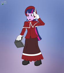 Size: 1600x1800 | Tagged: safe, artist:domedvortex, twilight sparkle, human, equestria girls, g4, clothes, dress, gradient background, long dress, long skirt, skirt, solo, twilight sparkle (alicorn), victorian, victorian dress