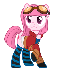 Size: 1010x1136 | Tagged: safe, artist:katnekobase, artist:muhammad yunus, oc, oc only, oc:annisa trihapsari, earth pony, pony, g4, base used, clothes, cosplay, costume, crossover, earth pony oc, female, generator rex, gloves, goggles, goggles on head, jacket, mare, rex salazar, shirt, simple background, sock, solo, transparent background