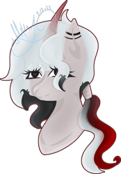 Size: 2034x2915 | Tagged: safe, artist:thecommandermiky, oc, oc only, unnamed oc, pony, unicorn, bust, high res, horn, ponytail, short hair, simple background, solo, transparent background, white hair, white mane