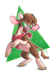 Size: 1000x1400 | Tagged: safe, artist:bananameteor, arizona (tfh), cow, them's fightin' herds, 2023, bandana, cloven hooves, community related, female, no pupils, open mouth, open smile, smiling, solo, traditional art