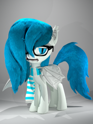 Size: 1920x2560 | Tagged: safe, artist:mrwithered, oc, oc only, oc:nyxie, bat pony, 3d, blender, clothes, female, glasses, mare, scarf, solo, striped scarf