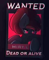 Size: 2200x2700 | Tagged: safe, artist:miryelis, oc, oc:rainven wep, pegasus, pony, big ears, female, glowing, glowing eyes, high res, long hair, looking at you, mare, ponytail, red eyes, signature, smiling, solo, text