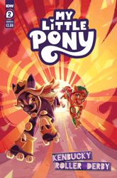 Size: 2063x3131 | Tagged: safe, artist:natalie haines, idw, official comic, sunny starscout, tracy tailspin, earth pony, pony, g5, kenbucky roller derby #2, my little pony: kenbucky roller derby, official, comic, comic cover, cover, cover art, duo, female, high res, mane stripe sunny, mare, my little pony logo, roller skates, skates, skating, text