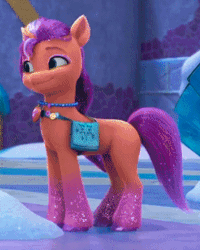 Size: 276x345 | Tagged: safe, screencap, sunny starscout, earth pony, pony, g5, my little pony: make your mark, my little pony: make your mark chapter 6, secrets of starlight, spoiler:g5, spoiler:my little pony: make your mark, spoiler:my little pony: make your mark chapter 6, spoiler:mymc06e04, animated, cropped, cute, eyeshadow, fluttershy's cutie mark, gif, jewelry, locket, makeup, mane stripe sunny, necklace, pile, pins, rainbow dash's cutie mark, satchel, snow, solo, sparkly hooves, sparkly mane, sparkly tail, sunnybetes, tail, twilight sparkle's cutie mark