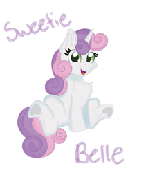 Size: 2023x2361 | Tagged: safe, artist:cinematic-fawn, sweetie belle, pony, unicorn, g4, chest fluff, cute, diasweetes, female, filly, foal, happy, high res, looking at you, open mouth, open smile, simple background, smiling, solo, underhoof, white background