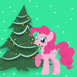 Size: 1400x1400 | Tagged: safe, artist:mlplary6, pinkie pie, earth pony, pony, g4, candy, candy cane, christmas, christmas tree, cute, diapinkes, female, food, holiday, looking at you, merry christmas, smiling, solo, tree