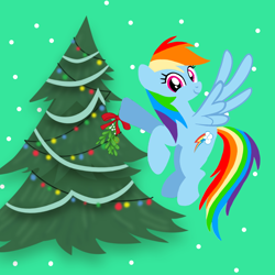 Size: 1400x1400 | Tagged: safe, artist:mlplary6, rainbow dash, pegasus, pony, g4, christmas, christmas tree, cute, dashabetes, female, holiday, looking at you, merry christmas, mistletoe, smiling, tree