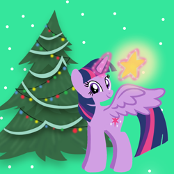 Size: 1400x1400 | Tagged: safe, artist:mlplary6, twilight sparkle, alicorn, pony, g4, christmas, christmas star, christmas tree, cute, female, holiday, looking at you, merry christmas, smiling, solo, tree, twiabetes, twilight sparkle (alicorn)