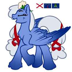 Size: 4000x4000 | Tagged: safe, artist:wtfponytime, oc, oc only, oc:dixieheart, pegasus, pony, alabama, bow, cotton, eyes closed, female, flag, freckles, gradient legs, hair bow, mare, ponified, ribbon, simple background, smiling, solo, state pony, tail, tail bow, transparent background, united states, unshorn fetlocks