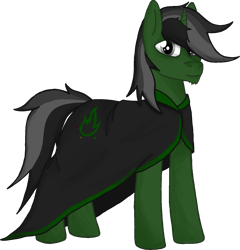 Size: 1365x1419 | Tagged: safe, artist:duskendraws, derpibooru exclusive, oc, oc only, oc:hexious castern, pony, unicorn, 2024 community collab, derpibooru community collaboration, cape, clothes, horn, male, simple background, solo, stallion, transparent background