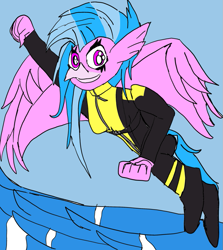 Size: 845x946 | Tagged: safe, artist:spiders123, silverstream, hippogriff, anthro, spiders and magic: rise of spider-mane, g4, blue background, marvel, mutant, simple background, solo, water, x-men, x-men first class