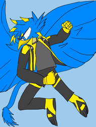 Size: 828x1088 | Tagged: safe, artist:spiders123, gallus, griffon, anthro, g4, blue background, marvel, mutant, simple background, solo, x-men, x-men first class