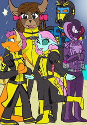 Size: 462x661 | Tagged: safe, artist:spiders123, ocellus, smolder, yona, oc, oc:mayday, oc:mayday parker sparkle, robot, anthro, g4, mainframe, marvel, mutant, x-men, x-men first class